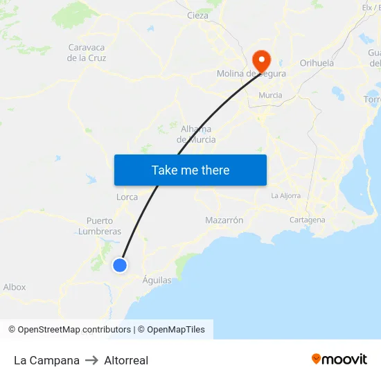 La Campana to Altorreal map