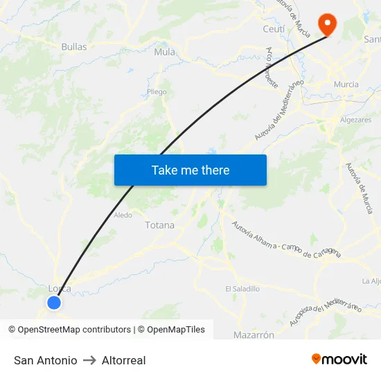 San Antonio to Altorreal map