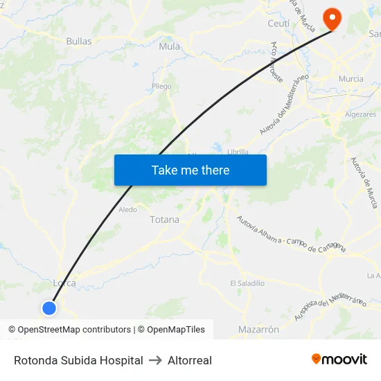 Rotonda Subida Hospital to Altorreal map