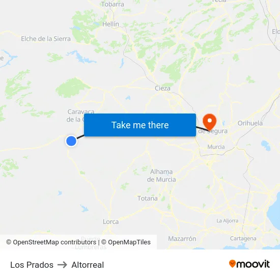 Los Prados to Altorreal map