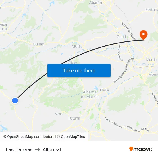 Las Terreras to Altorreal map