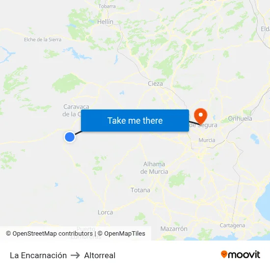 La Encarnación to Altorreal map