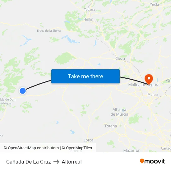 Cañada De La Cruz to Altorreal map