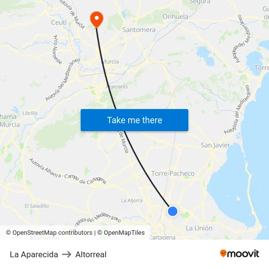 La Aparecida to Altorreal map