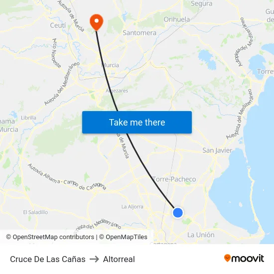 Cruce De Las Cañas to Altorreal map