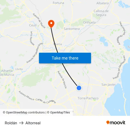 Roldán to Altorreal map