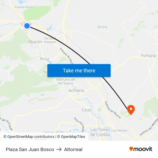Plaza San Juan Bosco to Altorreal map