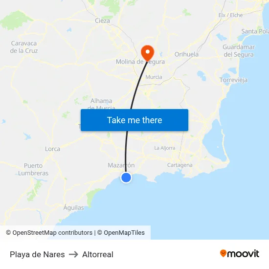 Playa de Nares to Altorreal map