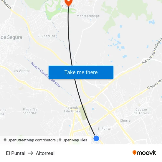 El Puntal to Altorreal map