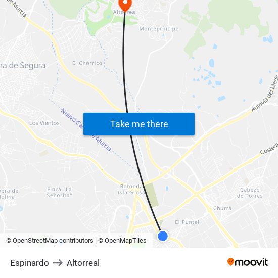 Espinardo to Altorreal map