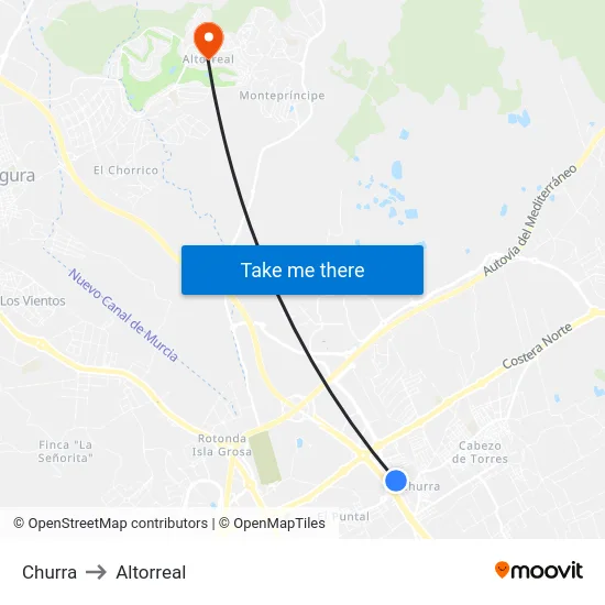 Churra to Altorreal map