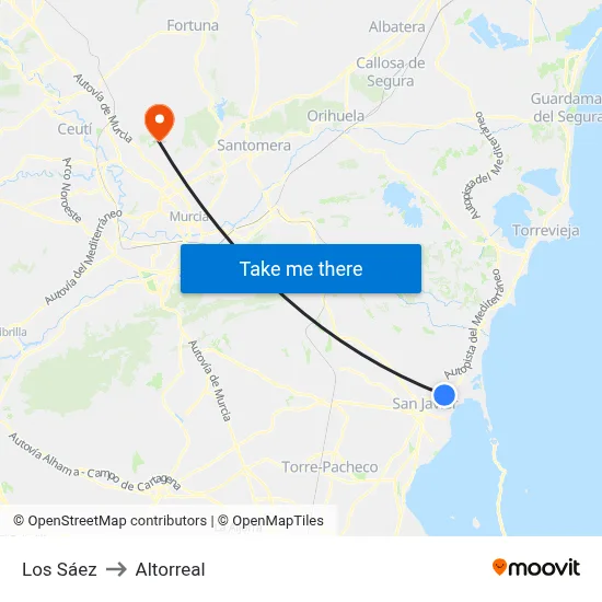 Los Sáez to Altorreal map