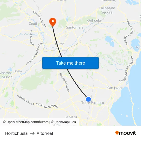 Hortichuela to Altorreal map