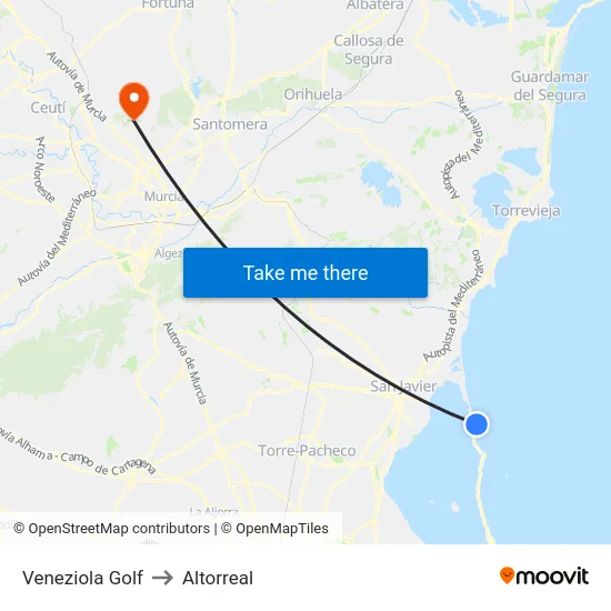 Veneziola Golf to Altorreal map