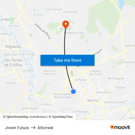 Joven Futura to Altorreal map