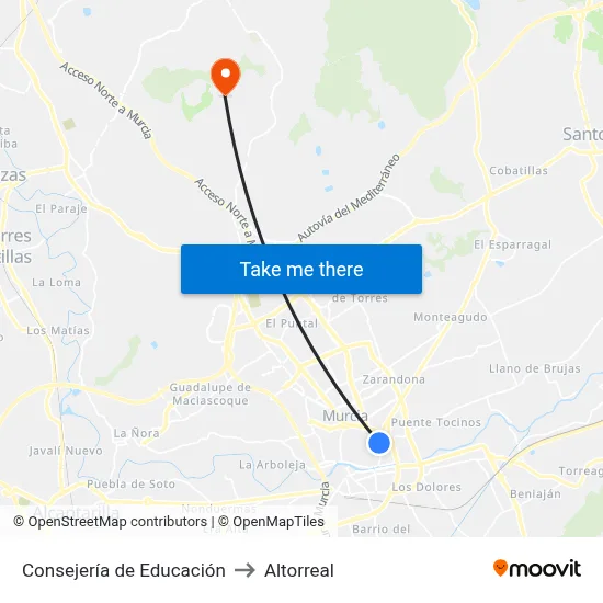 Consejería de Educación to Altorreal map