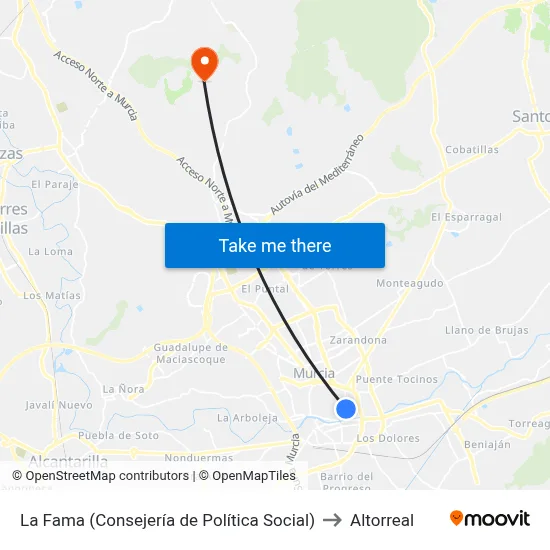 La Fama (Consejería de Política Social) to Altorreal map