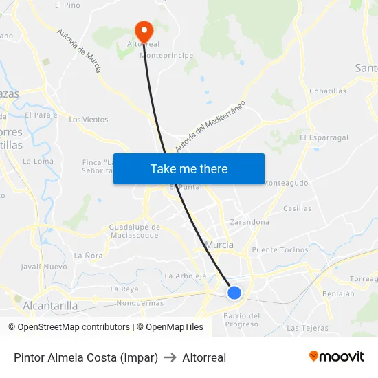 Pintor Almela Costa (Impar) to Altorreal map