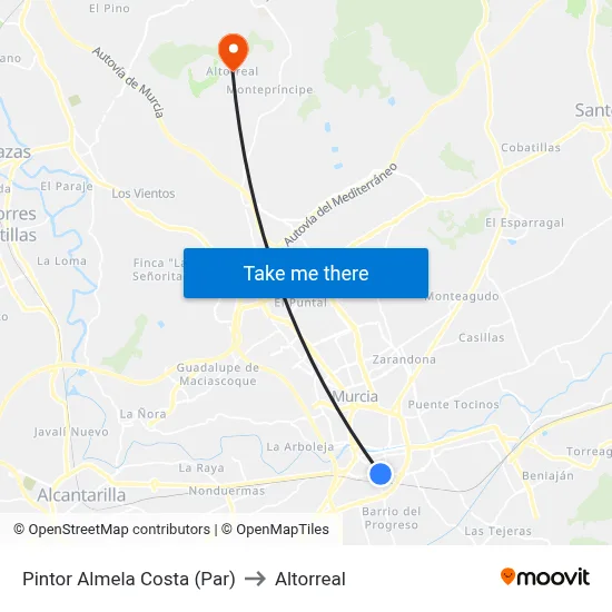 Pintor Almela Costa (Par) to Altorreal map