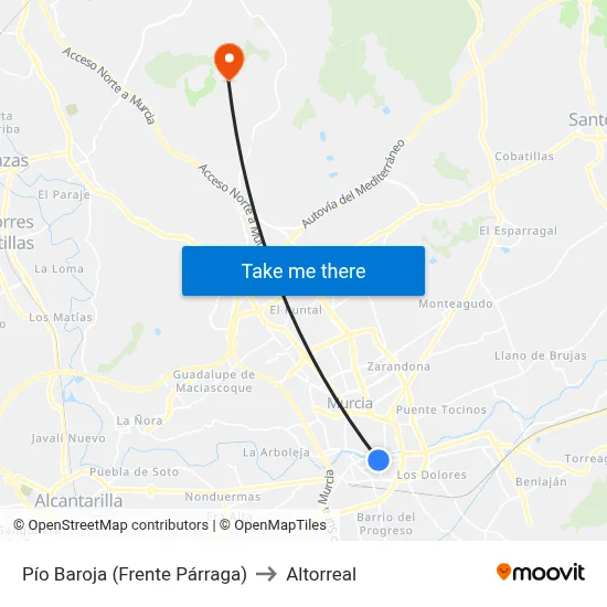 Pío Baroja (Frente Párraga) to Altorreal map