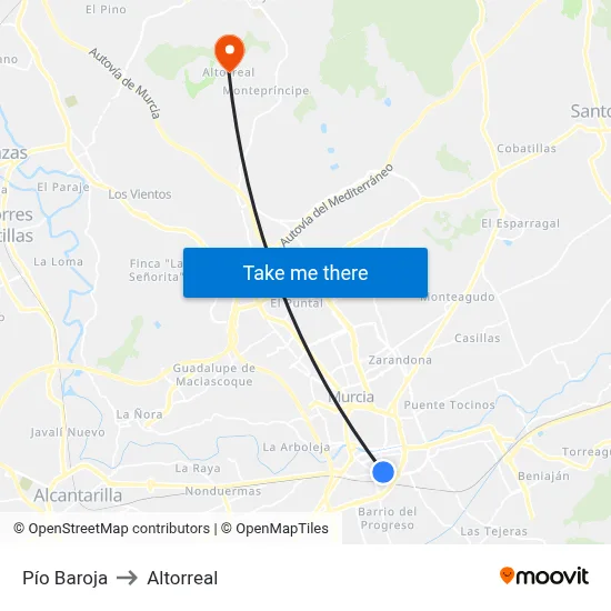 Pío Baroja to Altorreal map