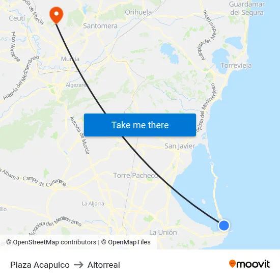 Plaza Acapulco to Altorreal map