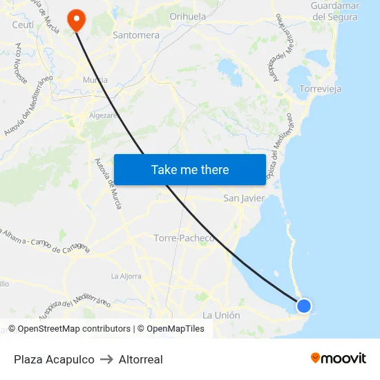 Plaza Acapulco to Altorreal map