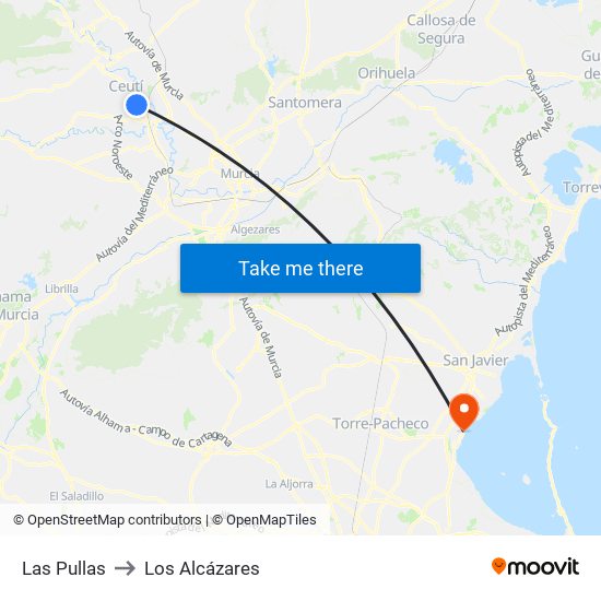 Las Pullas to Los Alcázares map