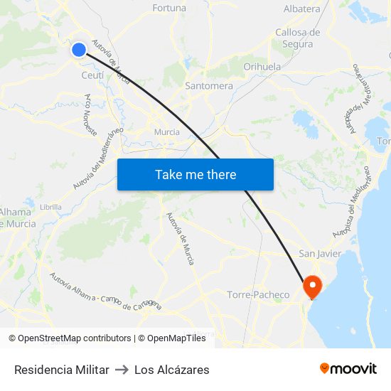 Residencia Militar to Los Alcázares map