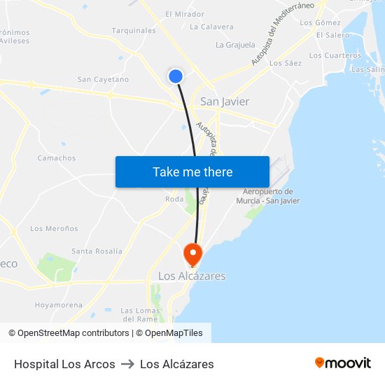 Hospital Los Arcos to Los Alcázares map