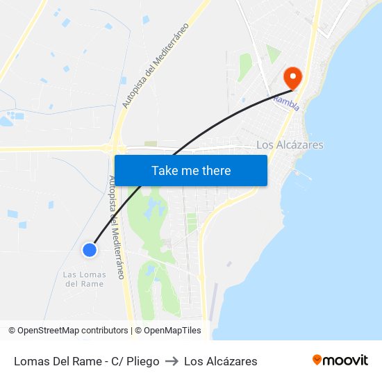 Lomas Del Rame - C/ Pliego to Los Alcázares map