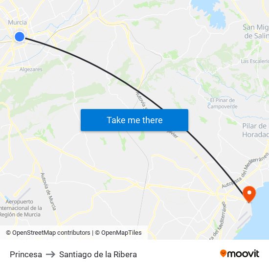 Princesa to Santiago de la Ribera map