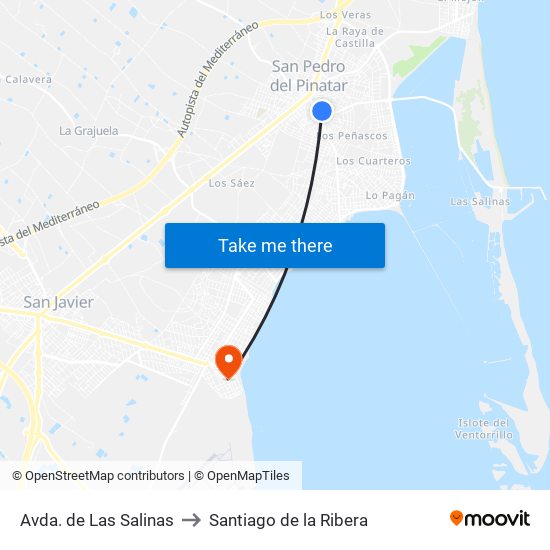 Avda. de Las Salinas to Santiago de la Ribera map