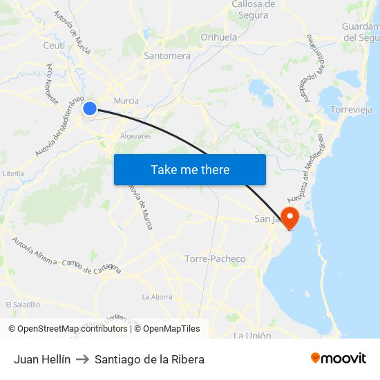 Juan Hellín to Santiago de la Ribera map