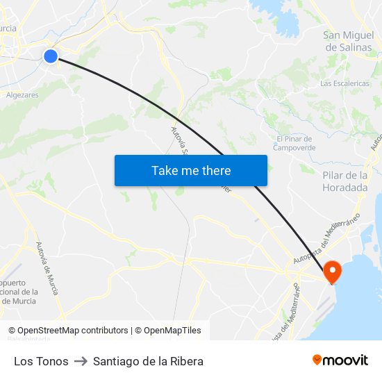 Los Tonos to Santiago de la Ribera map
