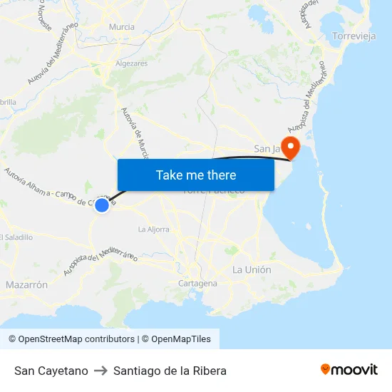 San Cayetano to Santiago de la Ribera map