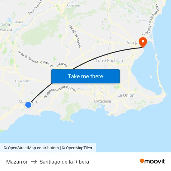 Mazarrón to Santiago de la Ribera map