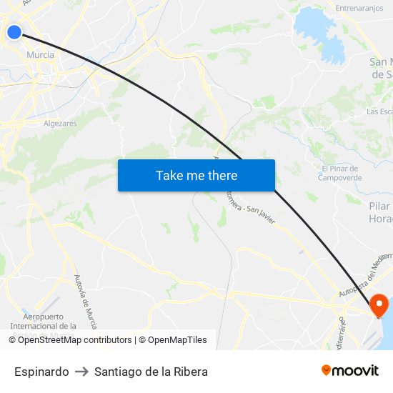 Espinardo to Santiago de la Ribera map