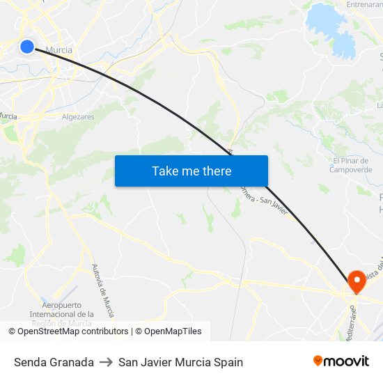 Senda Granada to San Javier Murcia Spain map