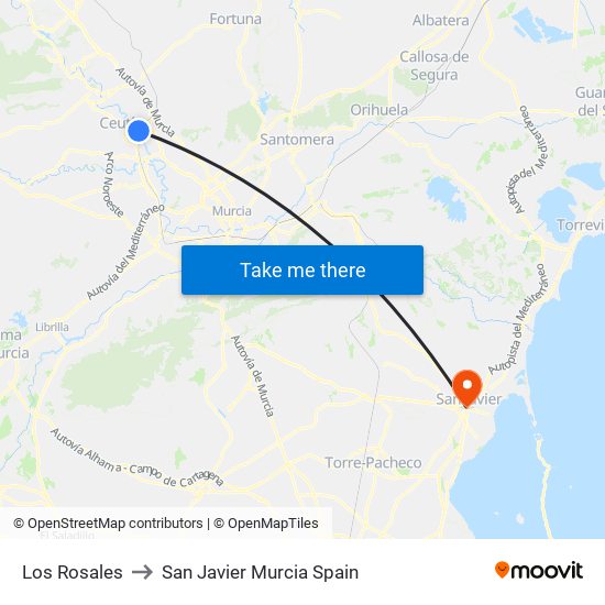 Los Rosales to San Javier Murcia Spain map