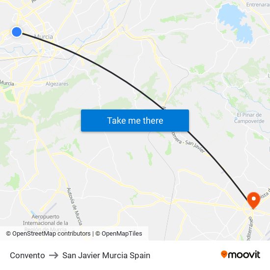 Convento to San Javier Murcia Spain map