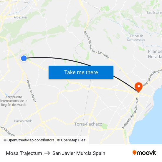 Mosa Trajectum to San Javier Murcia Spain map