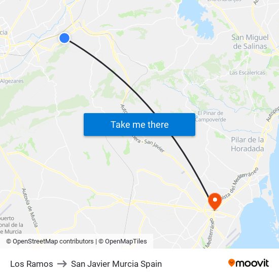 Los Ramos to San Javier Murcia Spain map