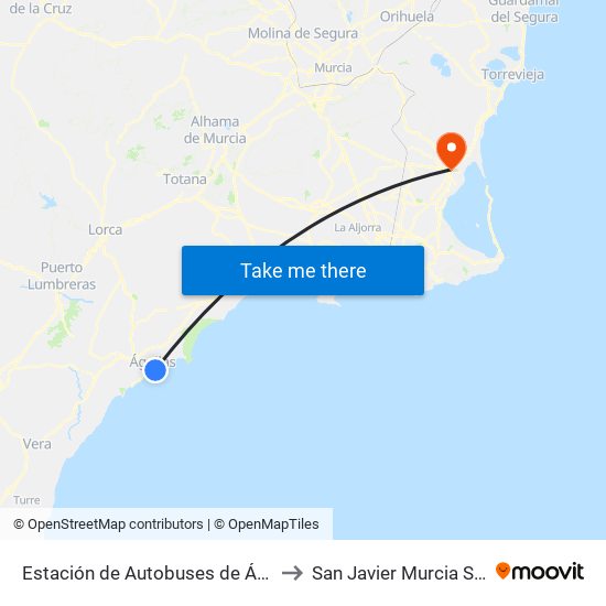 Estación de Autobuses de Águilas to San Javier Murcia Spain map