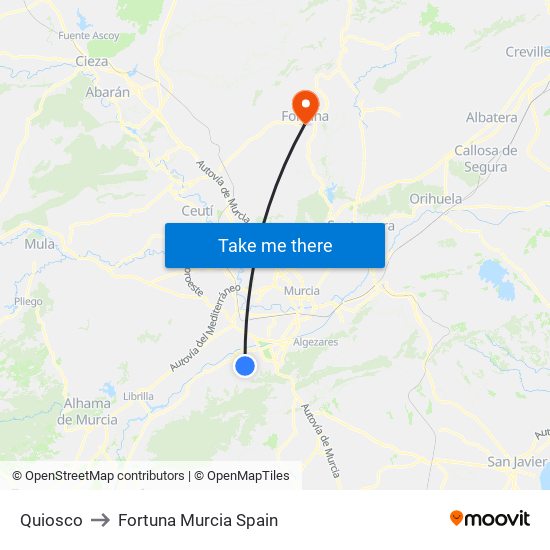 Quiosco to Fortuna Murcia Spain map