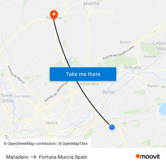 Matadero to Fortuna Murcia Spain map