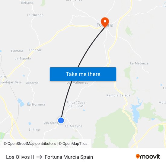 Los Olivos to Fortuna Murcia Spain map