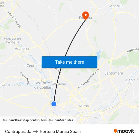 Contraparada to Fortuna Murcia Spain map