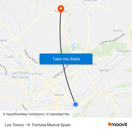 Los Tonos to Fortuna Murcia Spain map