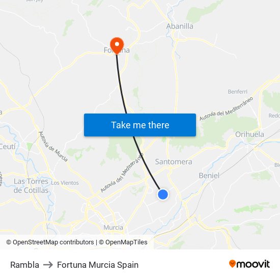 Rambla to Fortuna Murcia Spain map